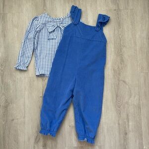 TBBC Violet’s Vintage Overalls Blue Corduroy with Beatrice Bow Blouse